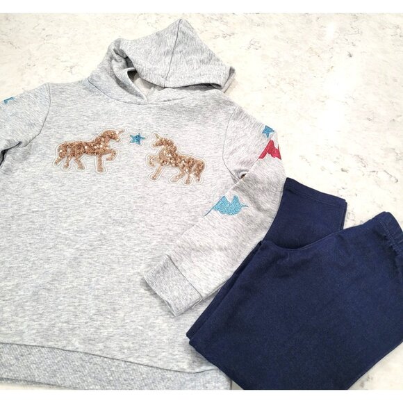 Girls 365 Kids by Garanimals Gray Unicorn Hoodie & Pants Set Size 7 - Picture 2 of 9